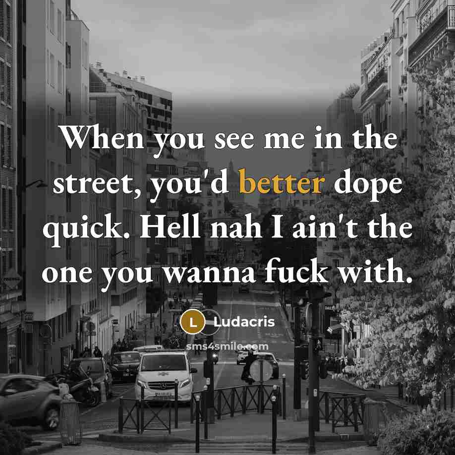 “When you see me in the street, you'd better dope quick. Hell nah I ain't the one you wanna fuck with.” quote by Ludacris