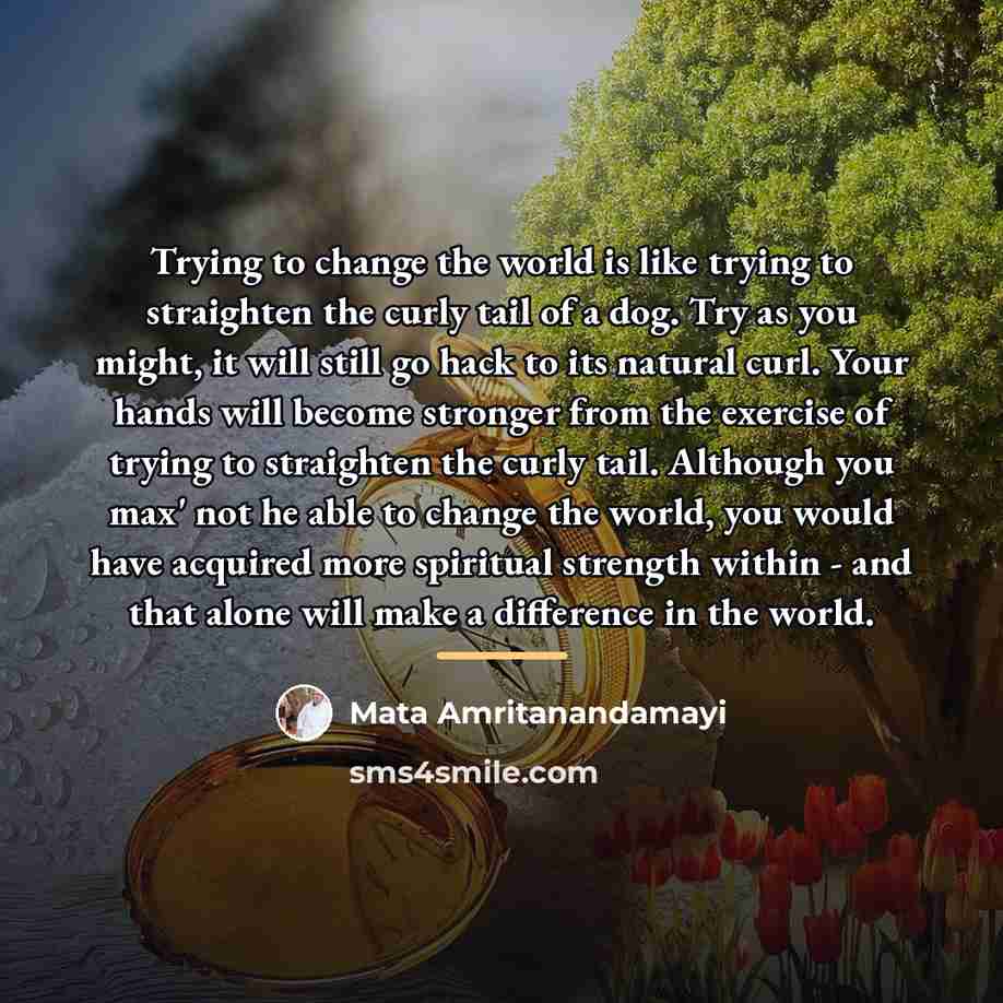 “Trying to change the world is like trying to straighten…” quote by Mata Amritanandamayi