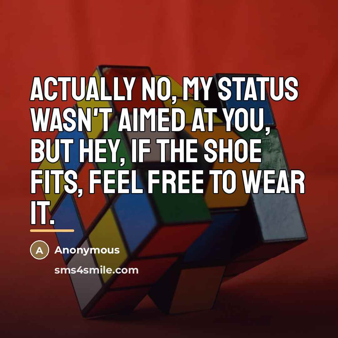 “Actually no, my status wasn't aimed at you, but hey,…” quote by Anonymous