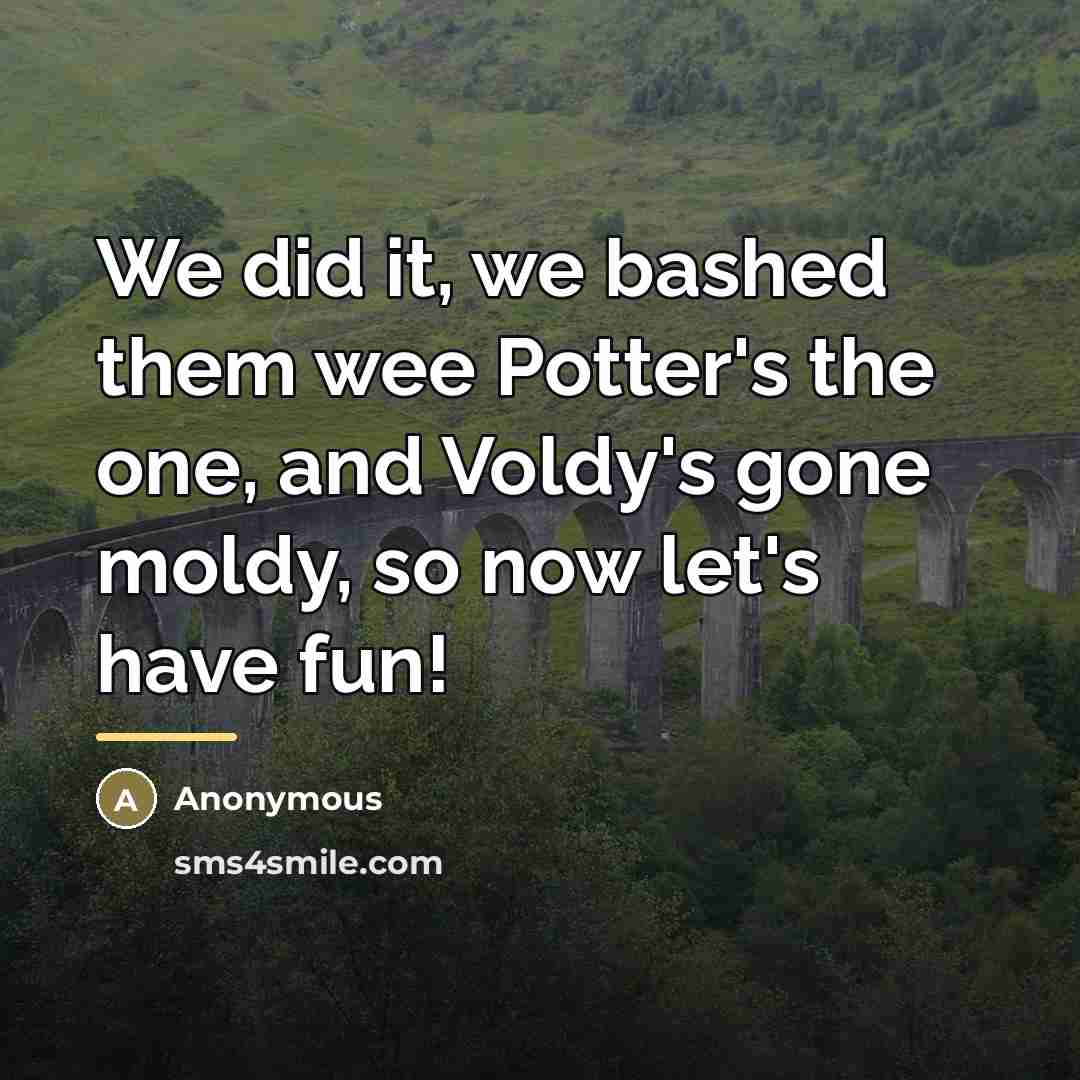 “We did it, we bashed them wee Potter's the one,…” quote by Anonymous