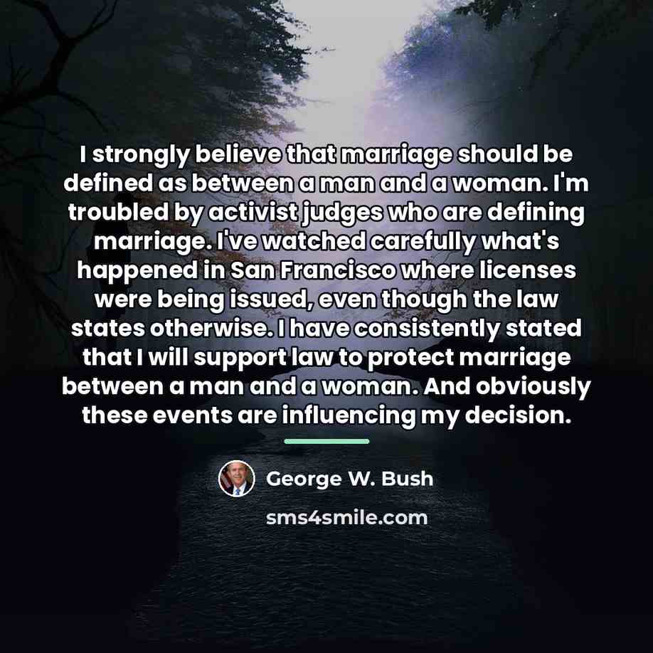 “I strongly believe that marriage should be defined as between…” quote by George W. Bush