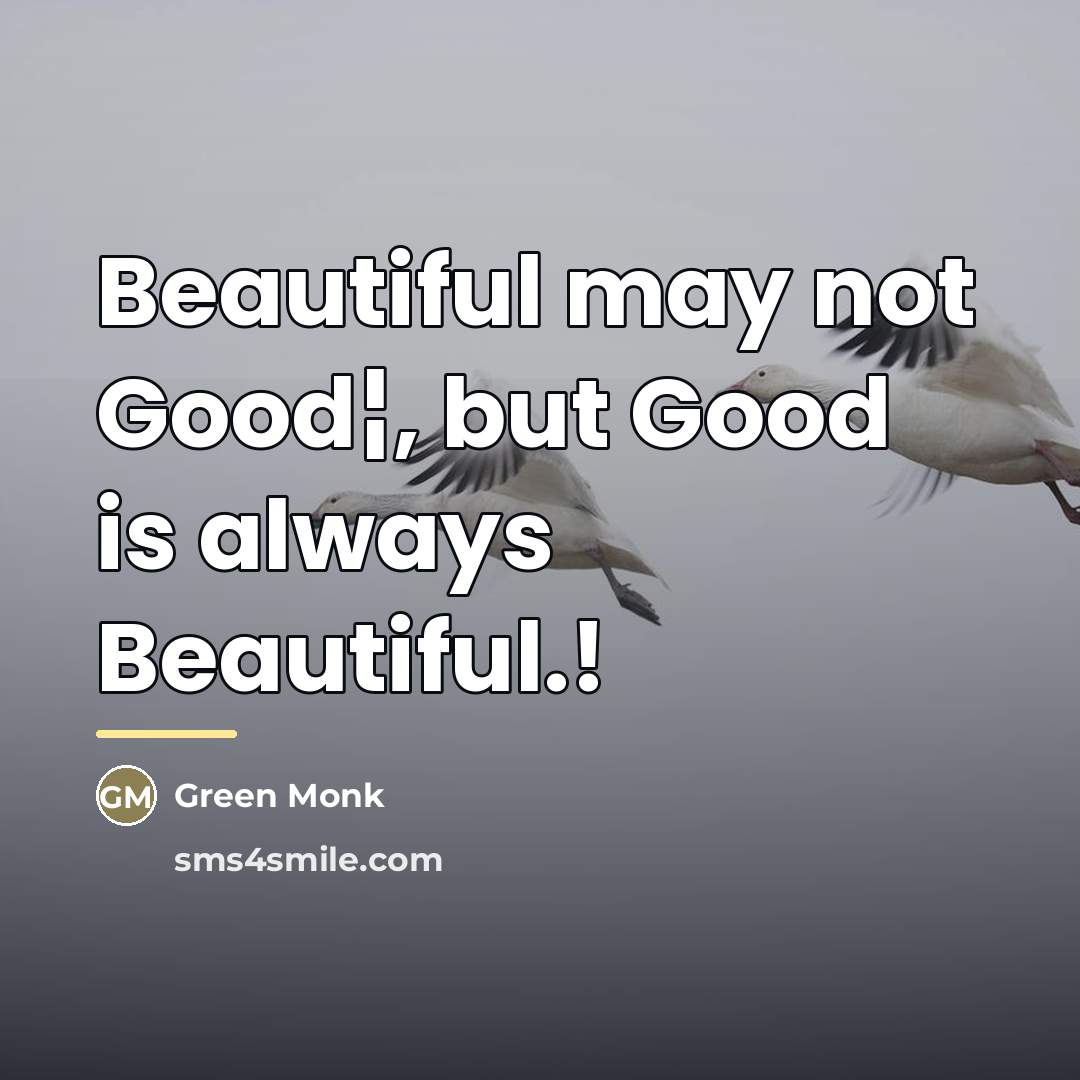 “Beautiful may not Good¦, but Good is always Beautiful.!…” quote by Green Monk