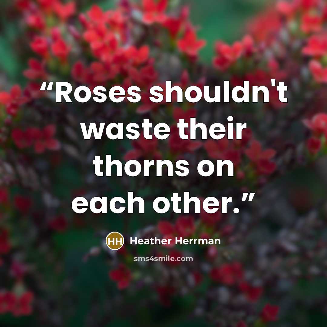 “Roses shouldn't waste their thorns on each other.” quote by Heather Herrman