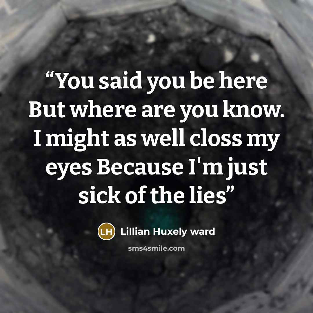 “You said you be here But where are you know. I might as well closs my eyes Because I'm just sick of the lies” quote by Lillian Huxely ward
