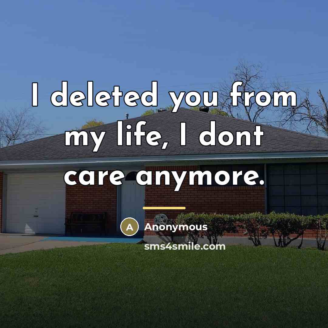 “I deleted you from my life, I dont care anymore.…” quote by Anonymous