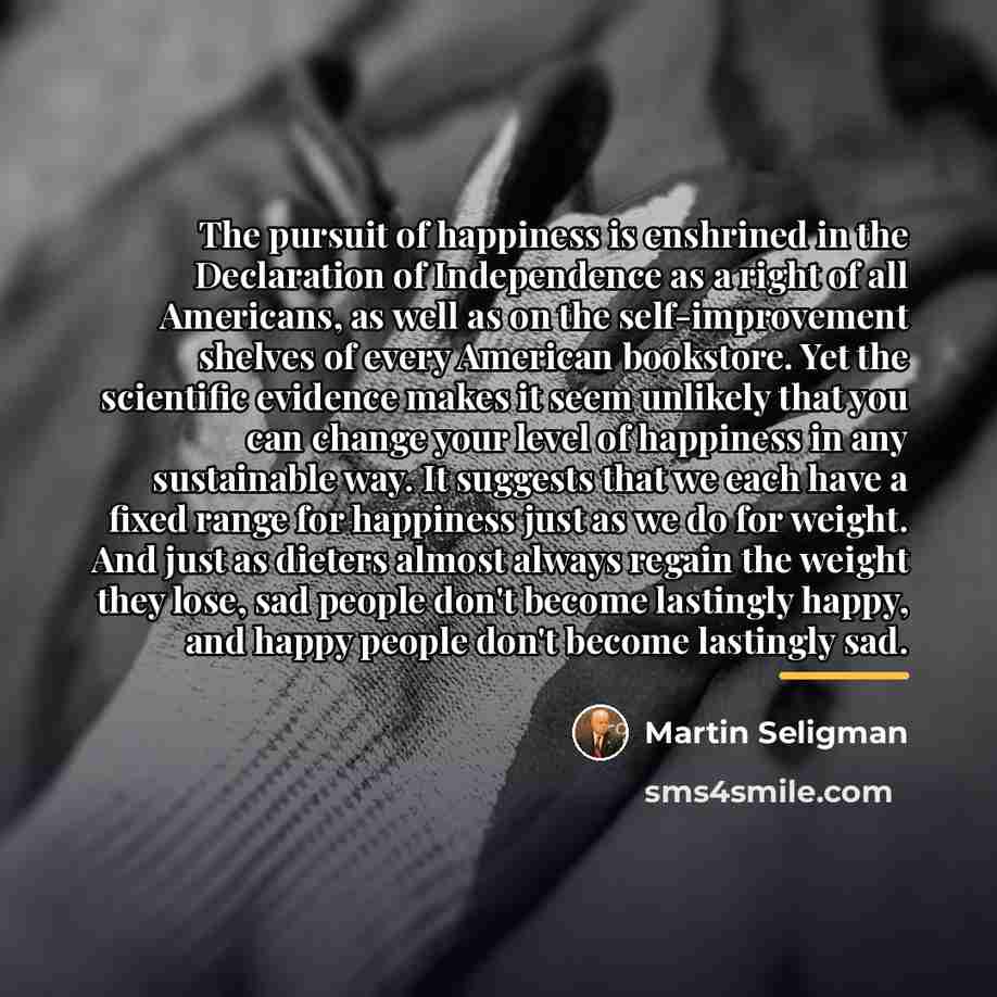 “The pursuit of happiness is enshrined in the Declaration of…” quote by Martin Seligman