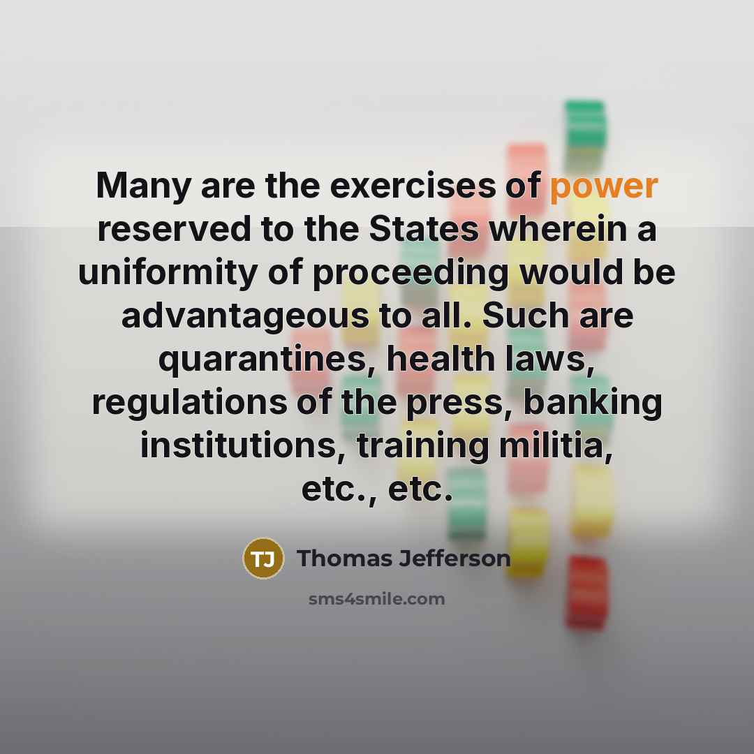 “Many are the exercises of power reserved to the States…” quote by Thomas Jefferson