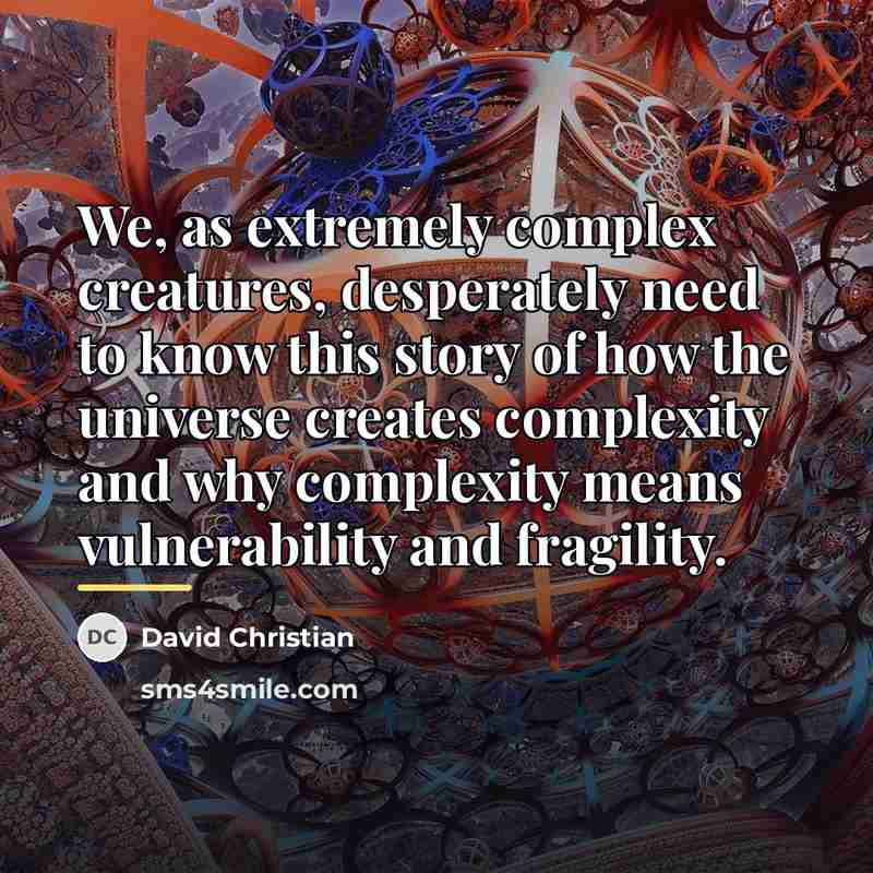 “We, as extremely complex creatures, desperately need to know this…” quote by David Christian