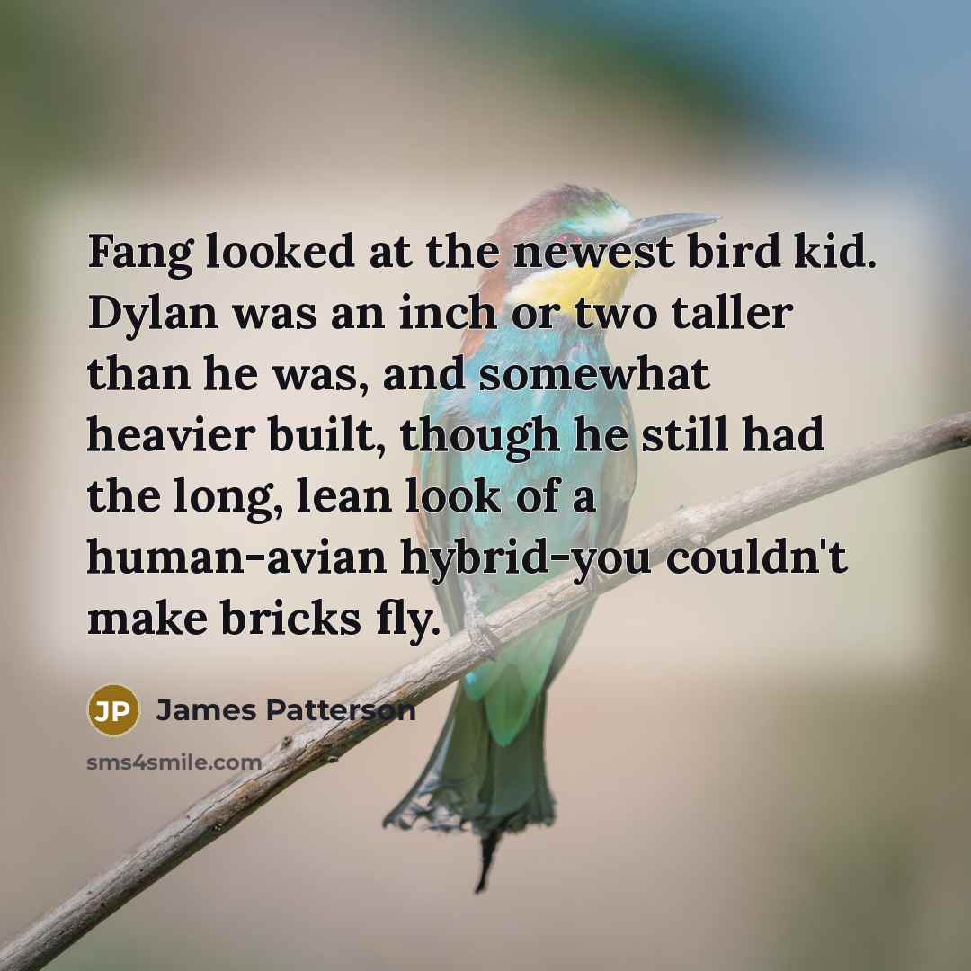 “Fang looked at the newest bird kid. Dylan was an…” quote by James Patterson
