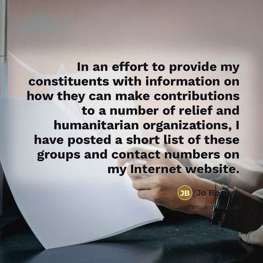 “In an effort to provide my constituents with information on…” quote by Jo Bonner