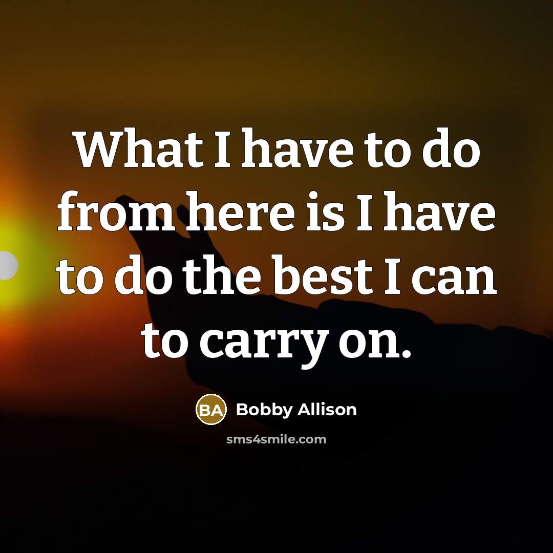 “What I have to do from here is I have to do the best I can to carry on.” quote by Bobby Allison