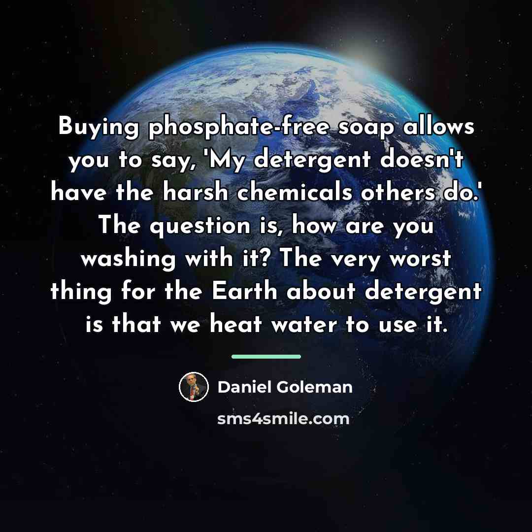 “Buying phosphate-free soap allows you to say, 'My detergent doesn't…” quote by Daniel Goleman