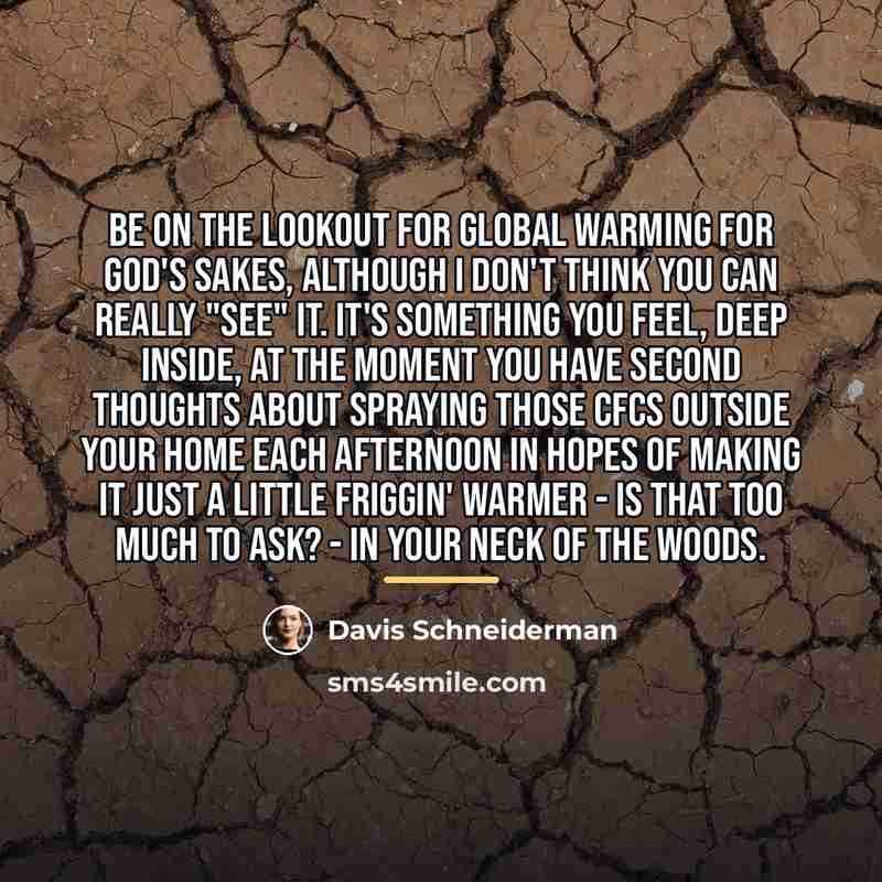 “Be on the lookout for global warming for God's sakes,…” quote by Davis Schneiderman