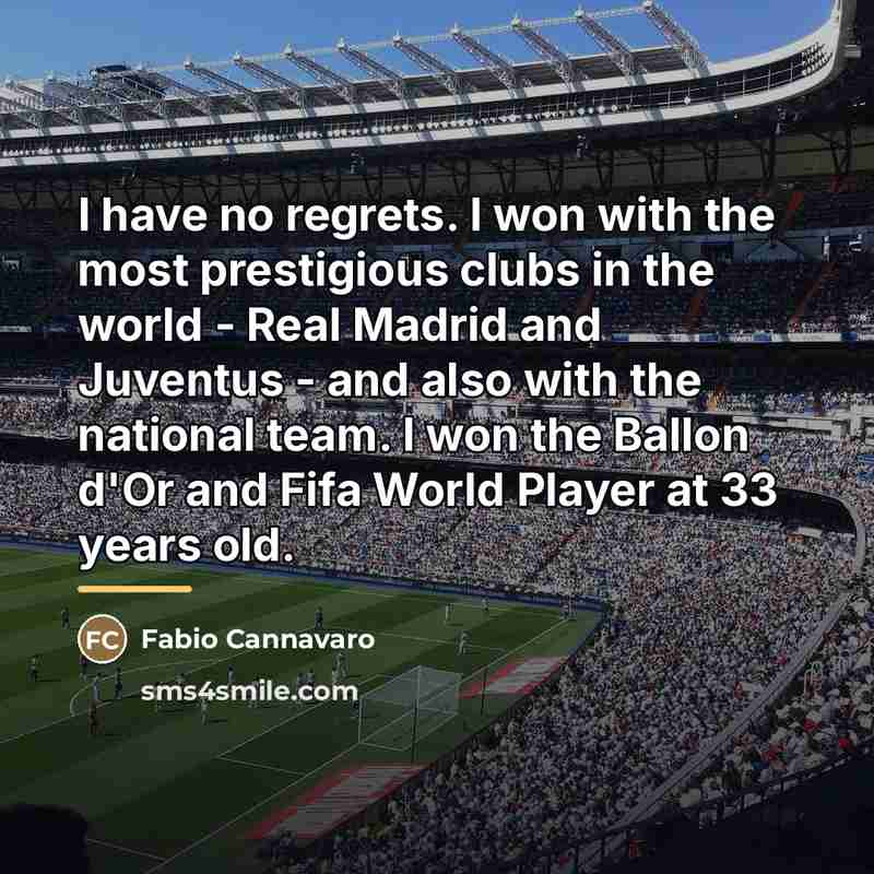 “I have no regrets. I won with the most prestigious…” quote by Fabio Cannavaro