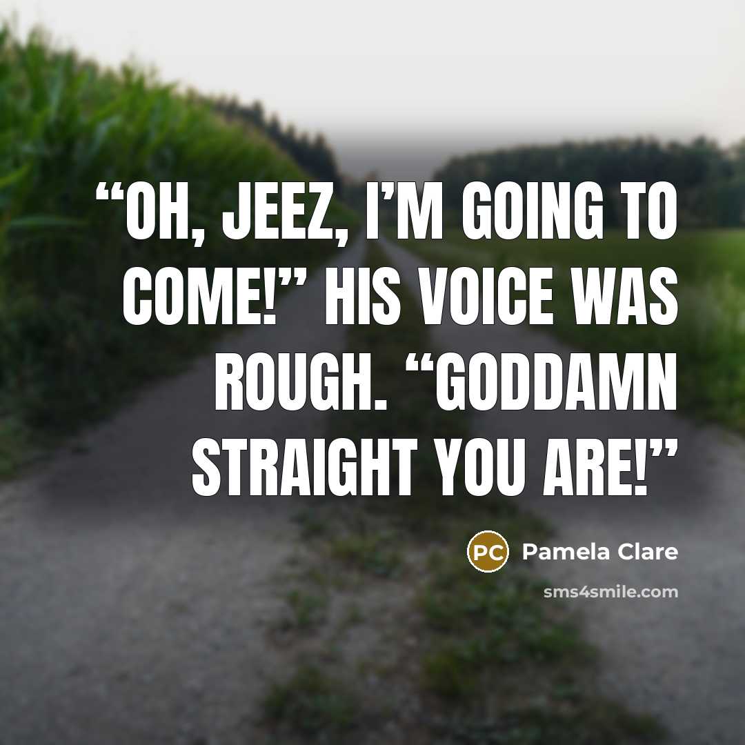 “Oh, jeez, I’m going to come!” His voice was rough. “Goddamn straight you are!” quote by Pamela Clare
