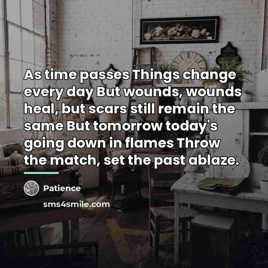 “As time passes Things change every day But wounds, wounds…” quote by Patience
