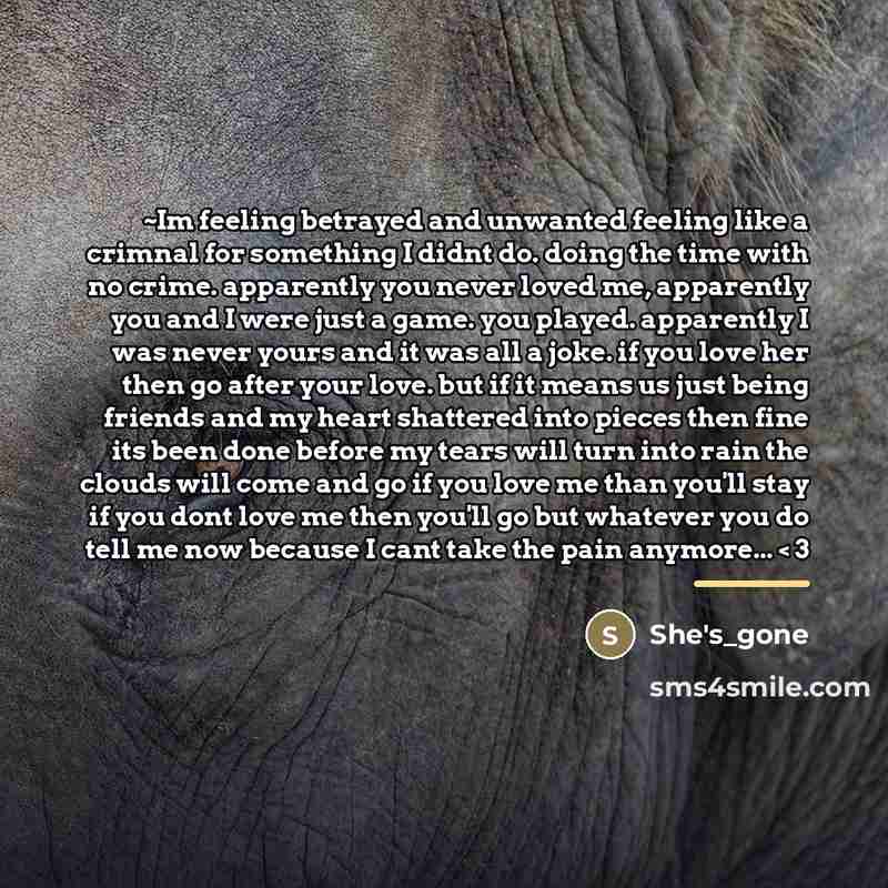 “~Im feeling betrayed and unwanted feeling like a crimnal for…” quote by She's_gone