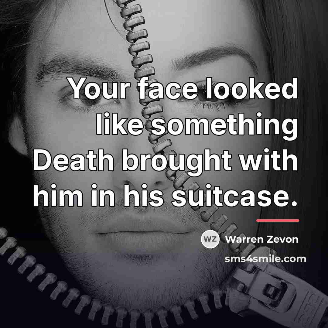 “Your face looked like something Death brought with him in…” quote by Warren Zevon