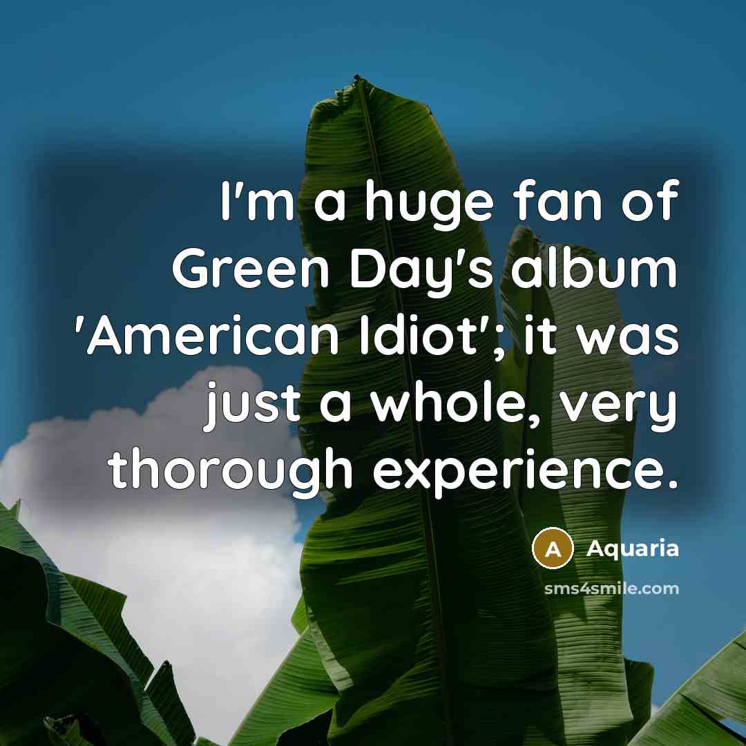 “I'm a huge fan of Green Day's album 'American Idiot';…” quote by Aquaria