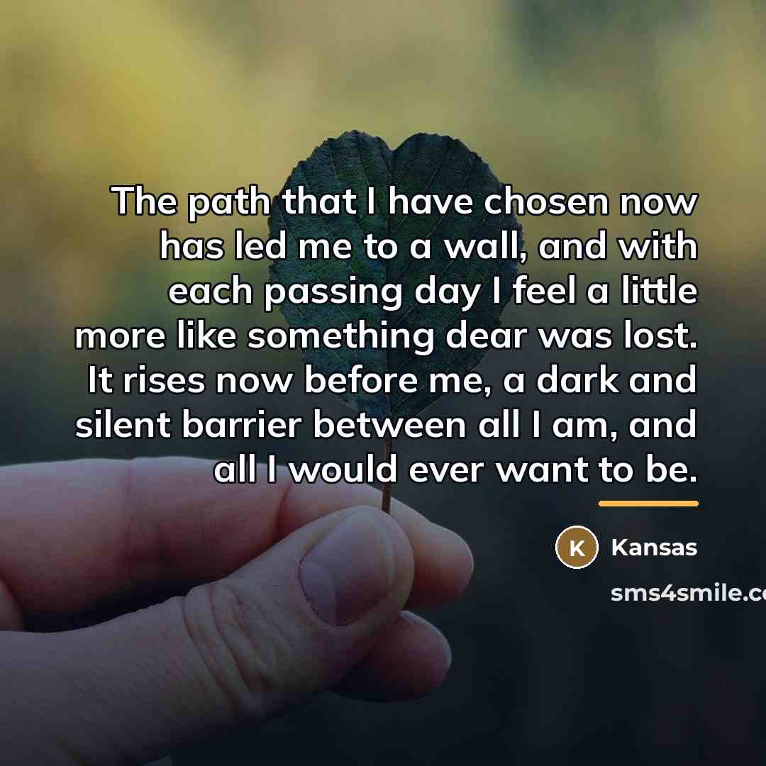 “The path that I have chosen now has led me…” quote by Kansas