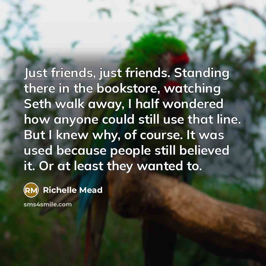 “Just friends, just friends. Standing there in the bookstore, watching…” quote by Richelle Mead