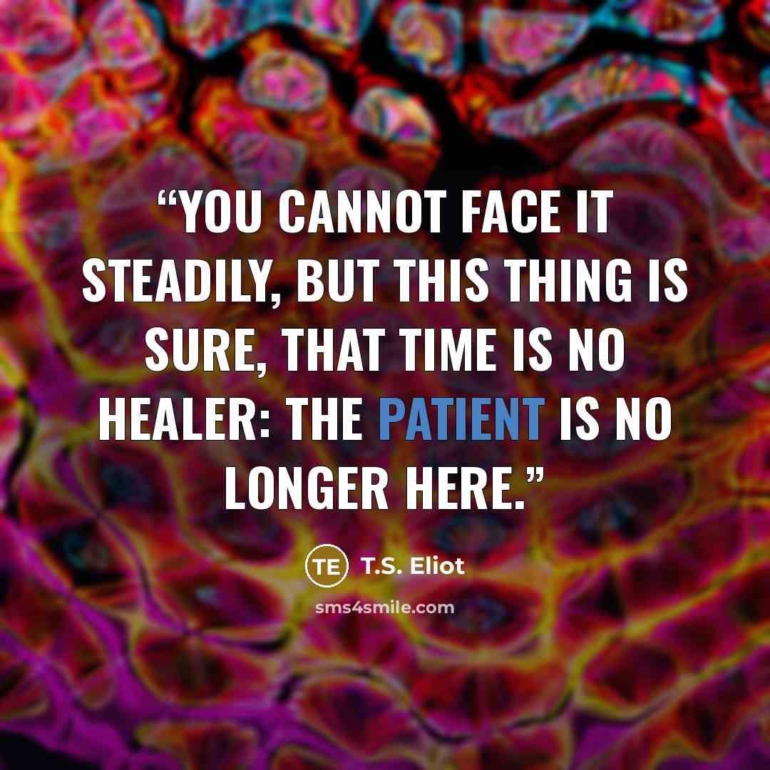 “You cannot face it steadily, but this thing is sure, That time is no healer: the patient is no longer here.” quote by T.S. Eliot