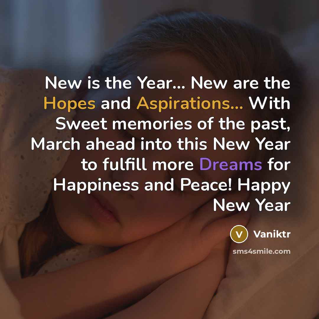 “New is the Year… New are the Hopes and Aspirations... With Sweet memories of the past, March ahead into this New Year to fulfill more Dreams for Happiness and Peace! Happy New Year” quote by Vaniktr