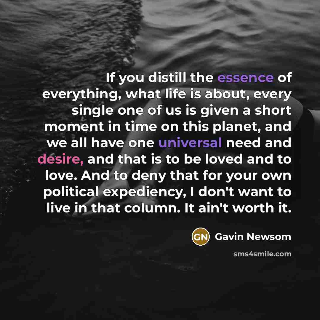 “If you distill the essence of everything, what life is…” quote by Gavin Newsom