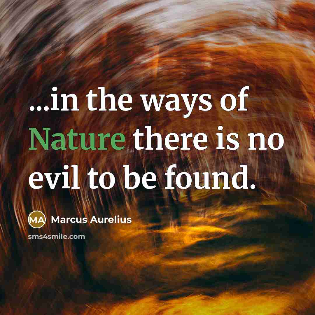 “...in the ways of Nature there is no evil to…” quote by Marcus Aurelius