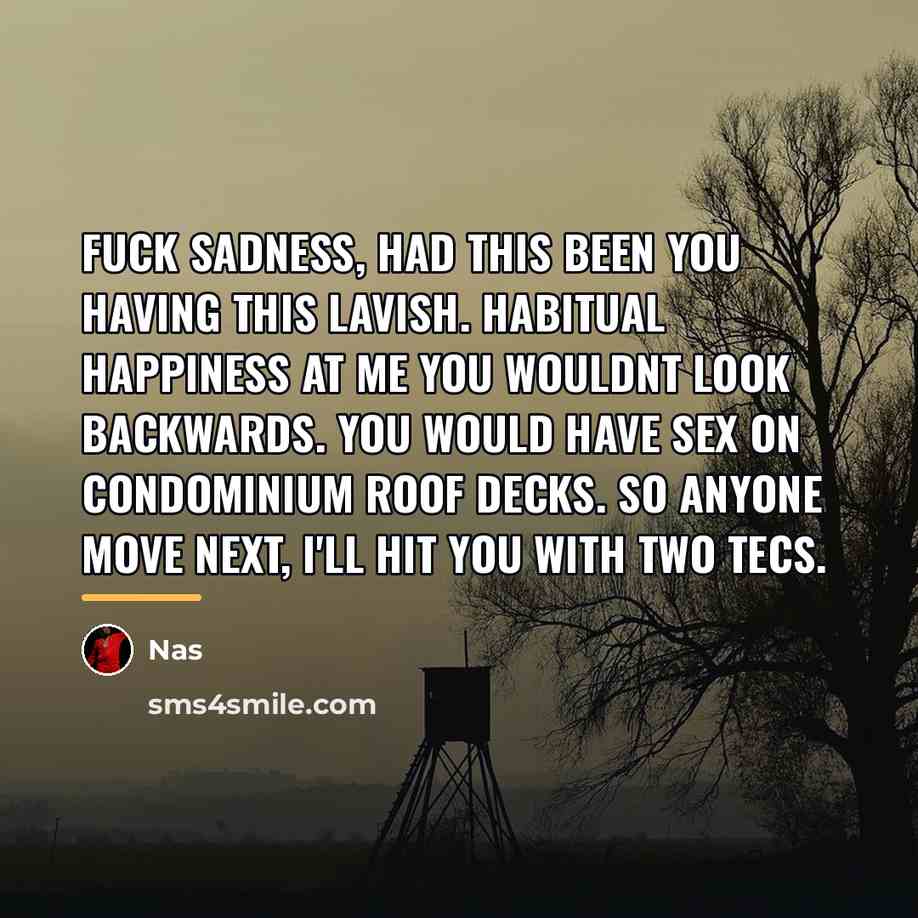 “Fuck sadness, had this been you having this lavish. Habitual…” quote by Nas