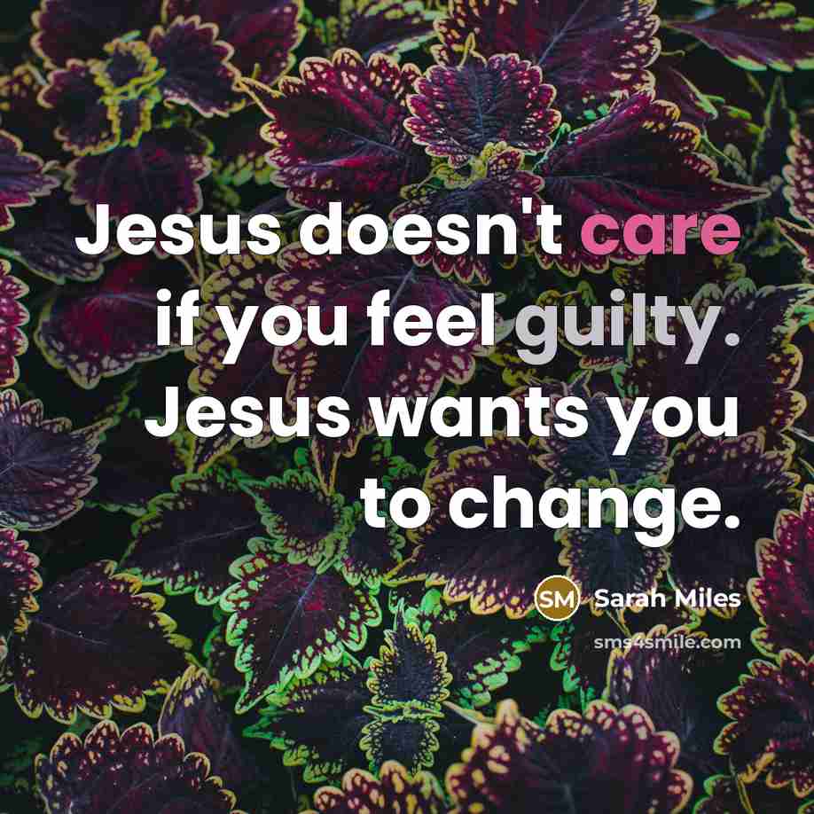 “Jesus doesn't care if you feel guilty. Jesus wants you…” quote by Sarah Miles