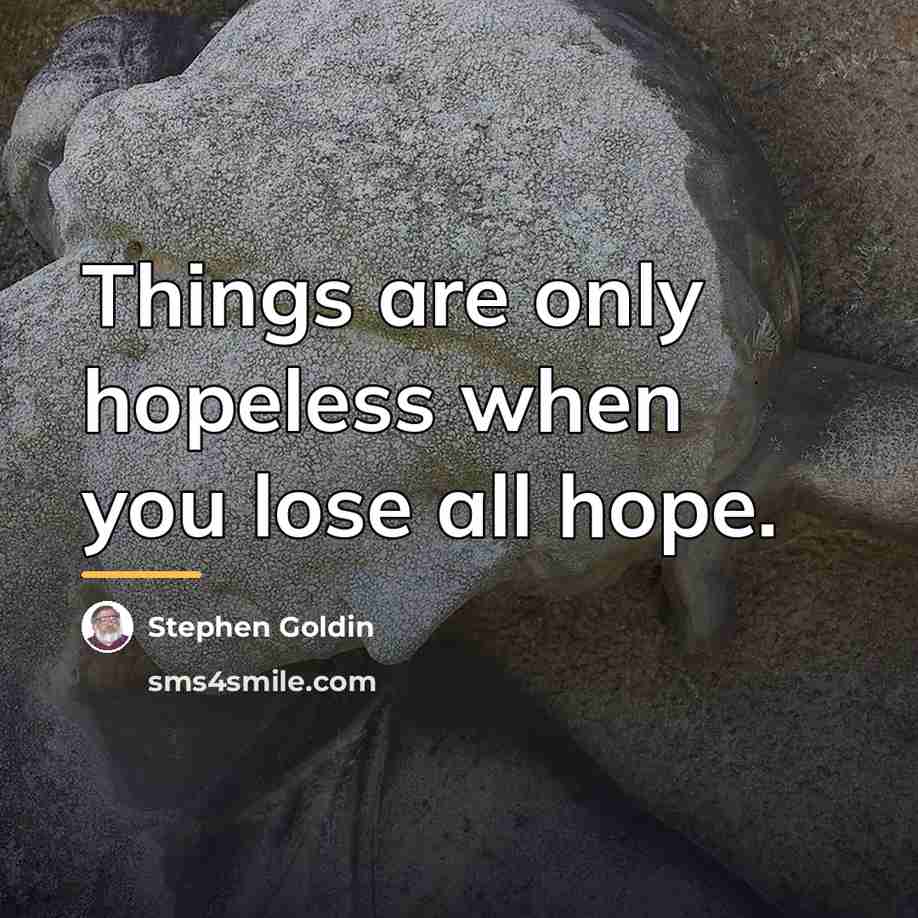 “Things are only hopeless when you lose all hope.…” quote by Stephen Goldin