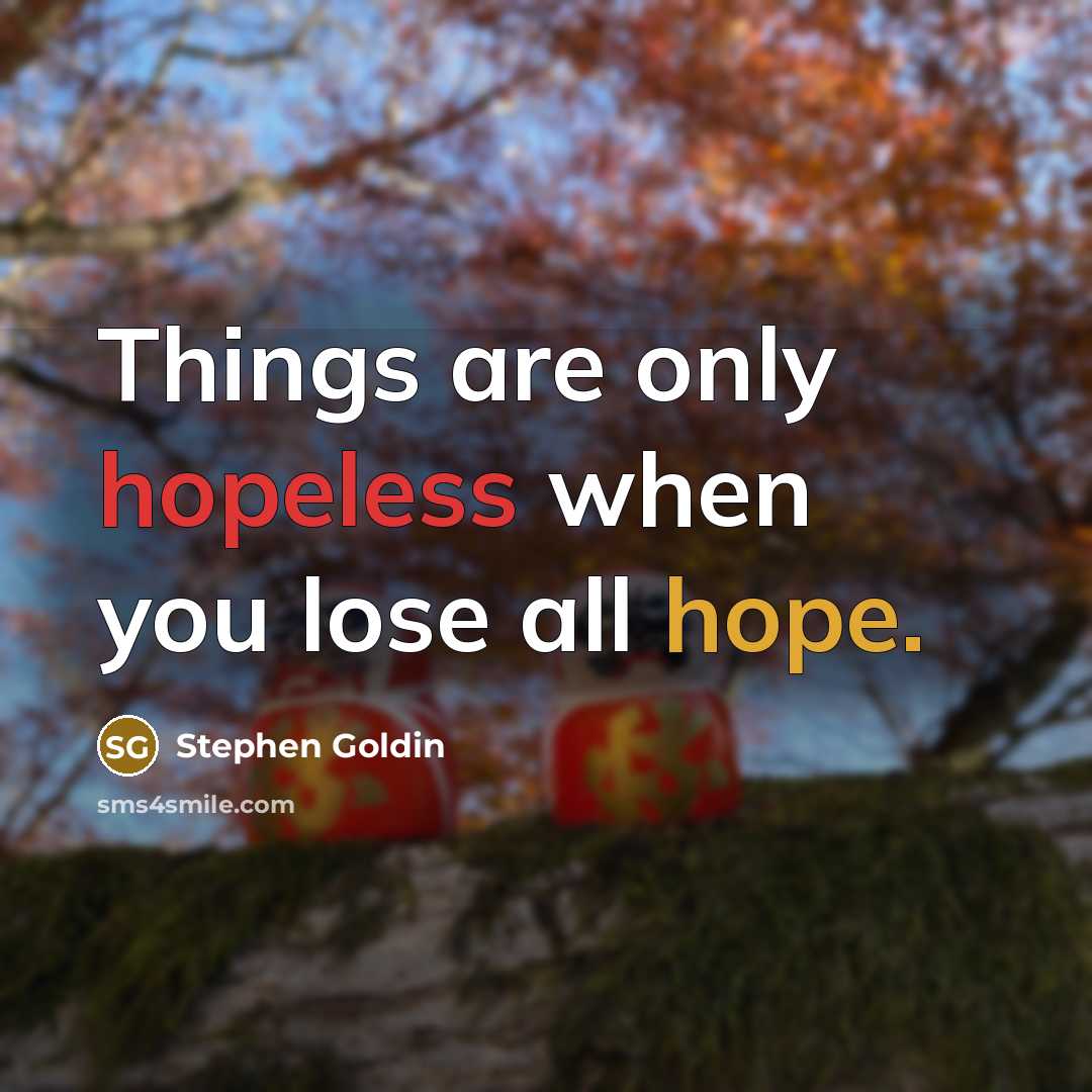 “Things are only hopeless when you lose all hope.” quote by Stephen Goldin