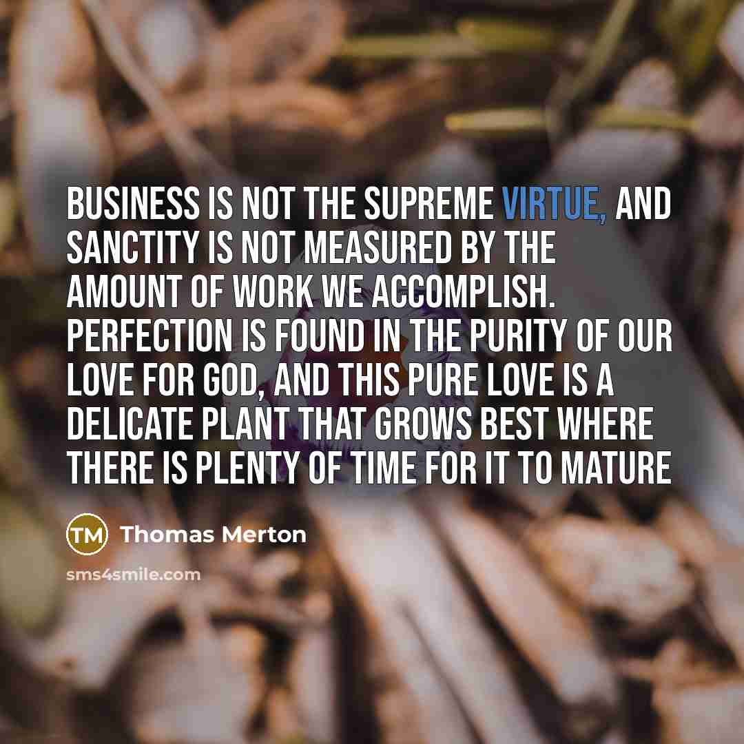 “Business is not the supreme virtue, and sanctity is not…” quote by Thomas Merton