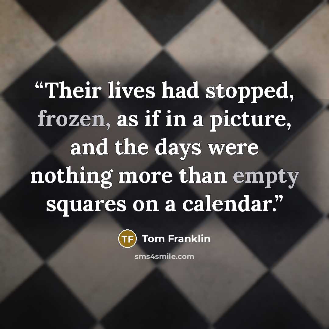 “Their lives had stopped, frozen, as if in a picture, and the days were nothing more than empty squares on a calendar.” quote by Tom Franklin