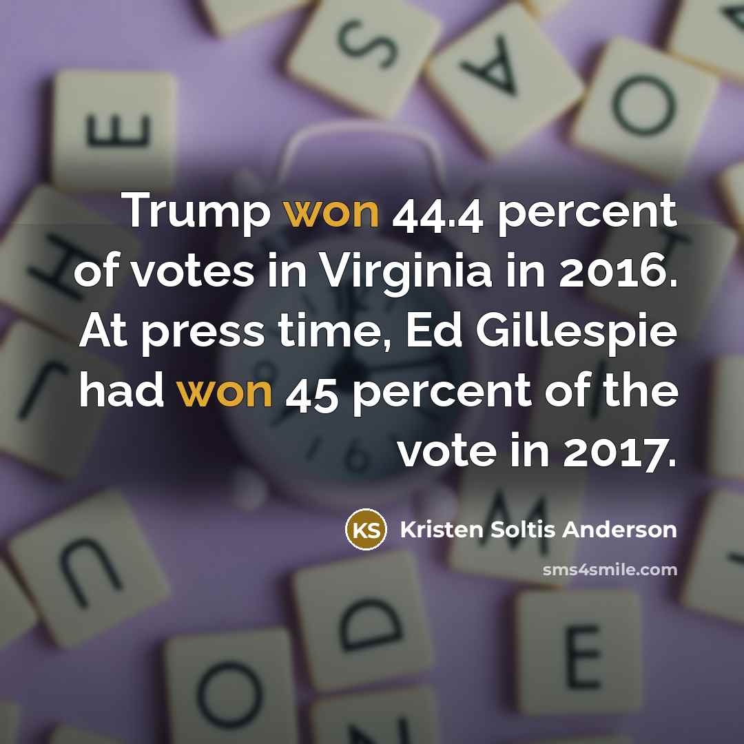 “Trump won 44.4 percent of votes in Virginia in 2016.…” quote by Kristen Soltis Anderson
