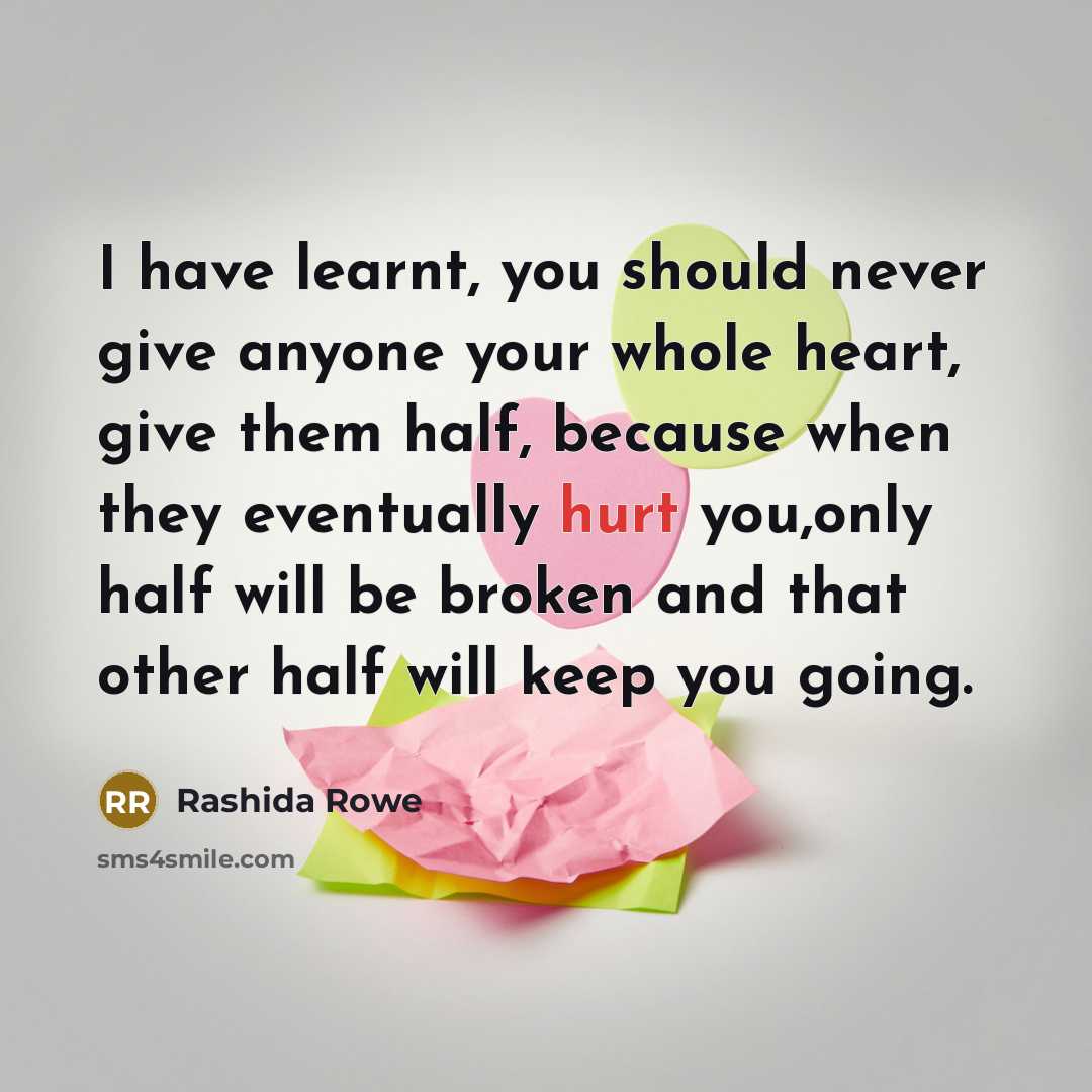 “I have learnt, you should never give anyone your whole…” quote by Rashida Rowe