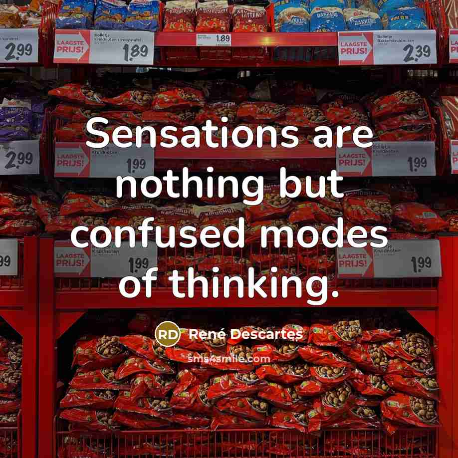 “Sensations are nothing but confused modes of thinking.…” quote by Rene Descartes