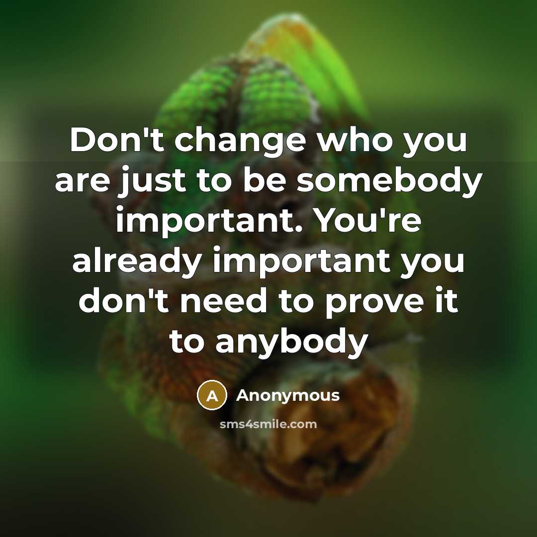 “Don't change who you are just to be somebody important.…” quote by Anonymous