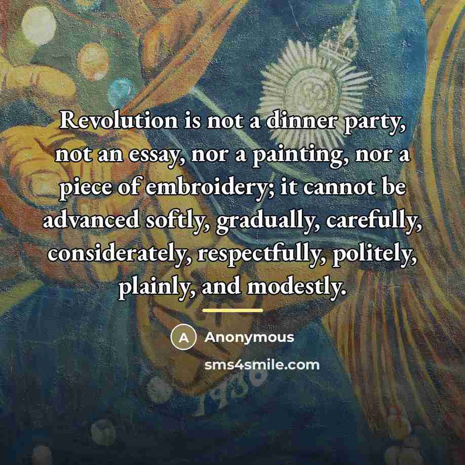 “Revolution is not a dinner party, not an essay, nor…” quote by Anonymous