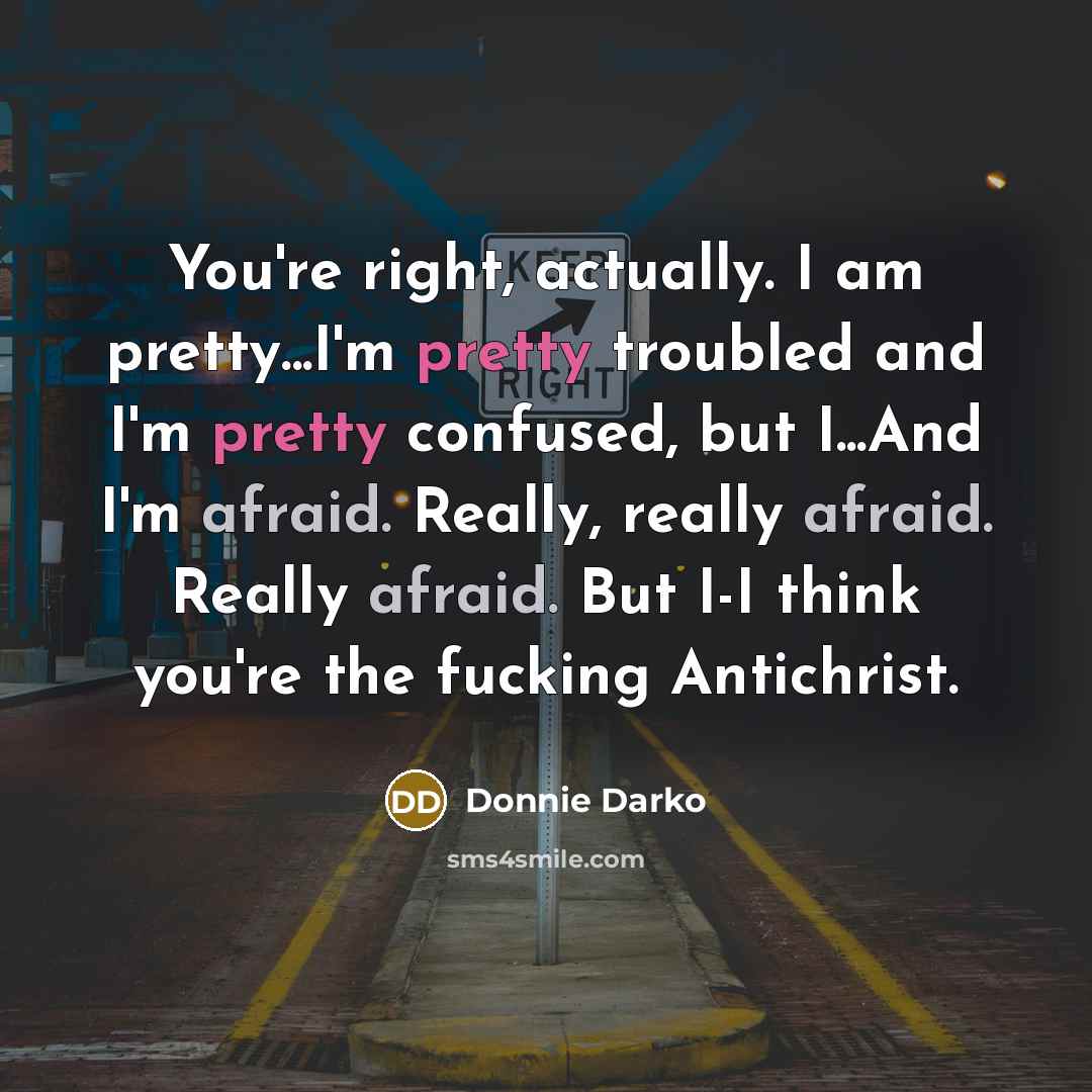 “You're right, actually. I am pretty...I'm pretty troubled and I'm…” quote by Donnie Darko