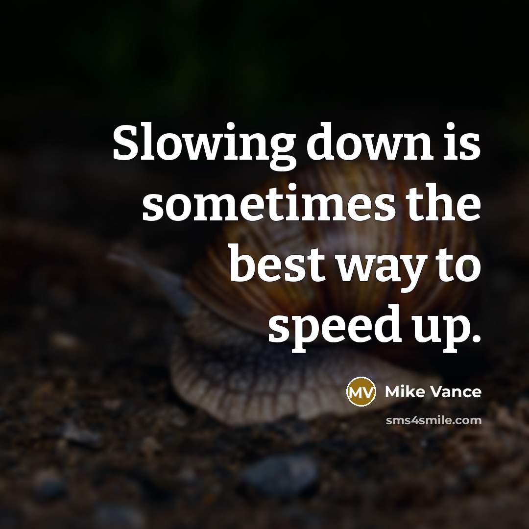 “Slowing down is sometimes the best way to speed up.…” quote by Mike Vance