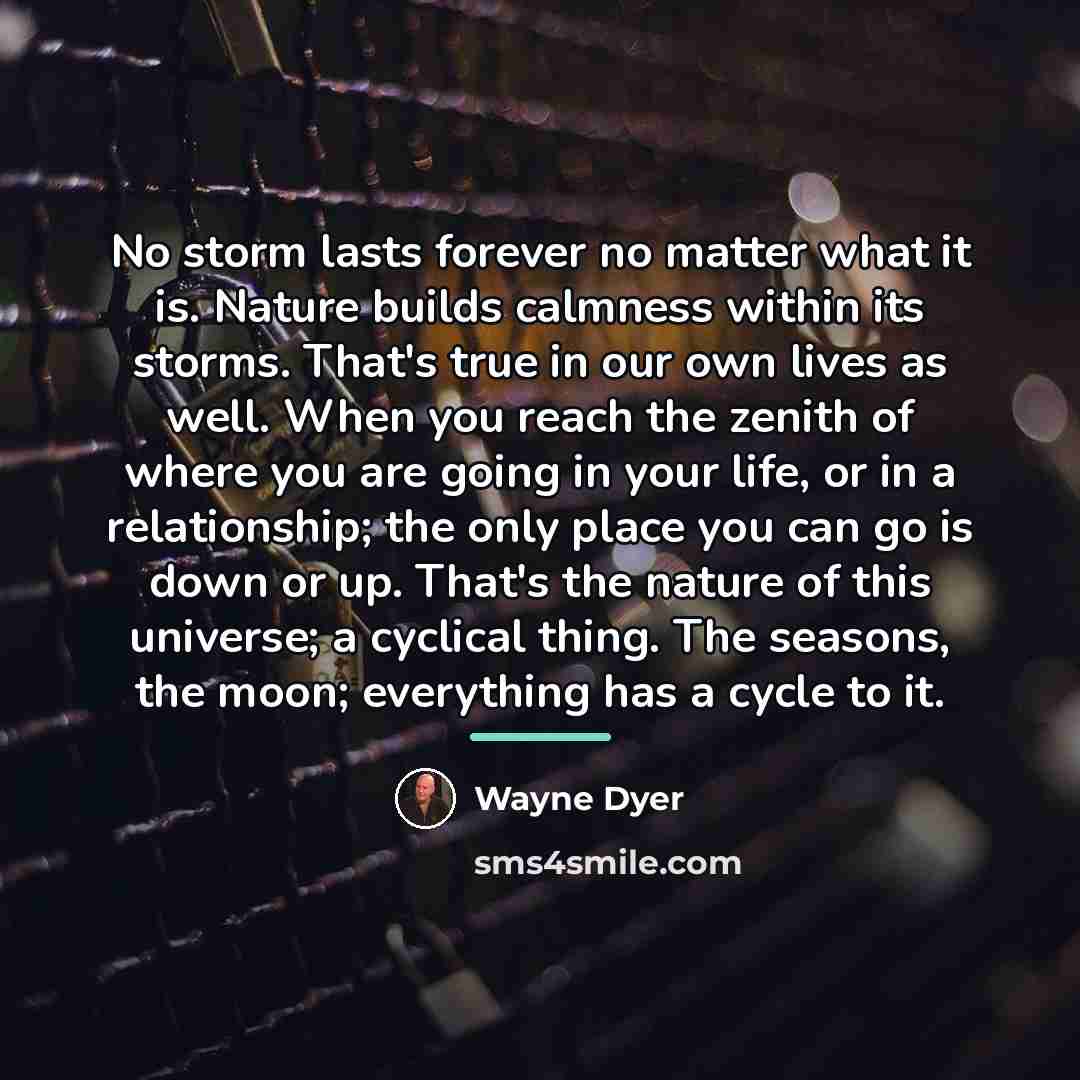 “No storm lasts forever no matter what it is. Nature…” quote by Wayne Dyer