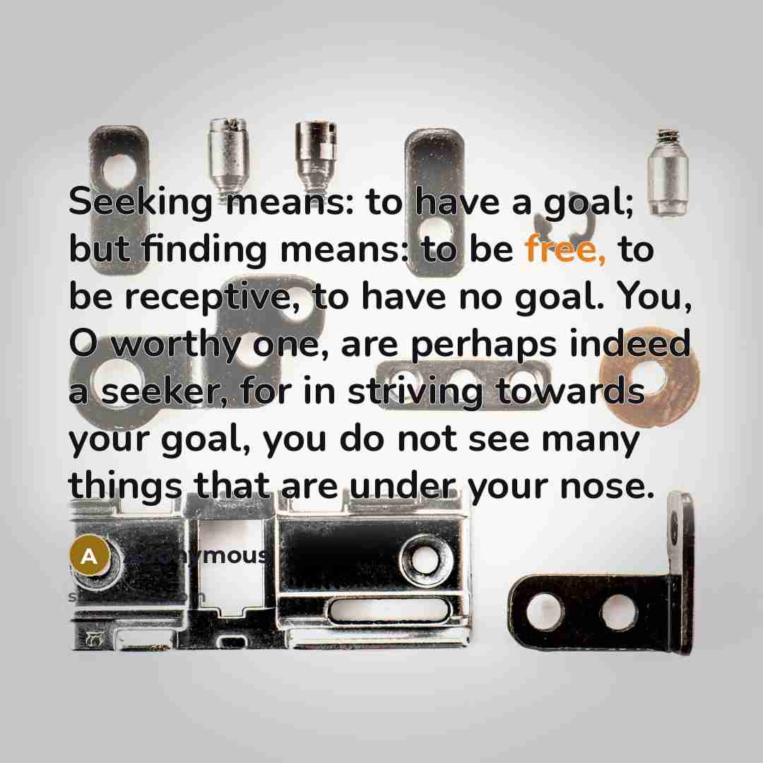 “Seeking means: to have a goal; but finding means: to…” quote by Anonymous