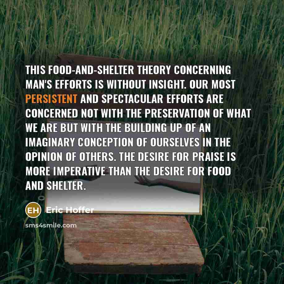 “This food-and-shelter theory concerning man's efforts is without insight. Our…” quote by Eric Hoffer