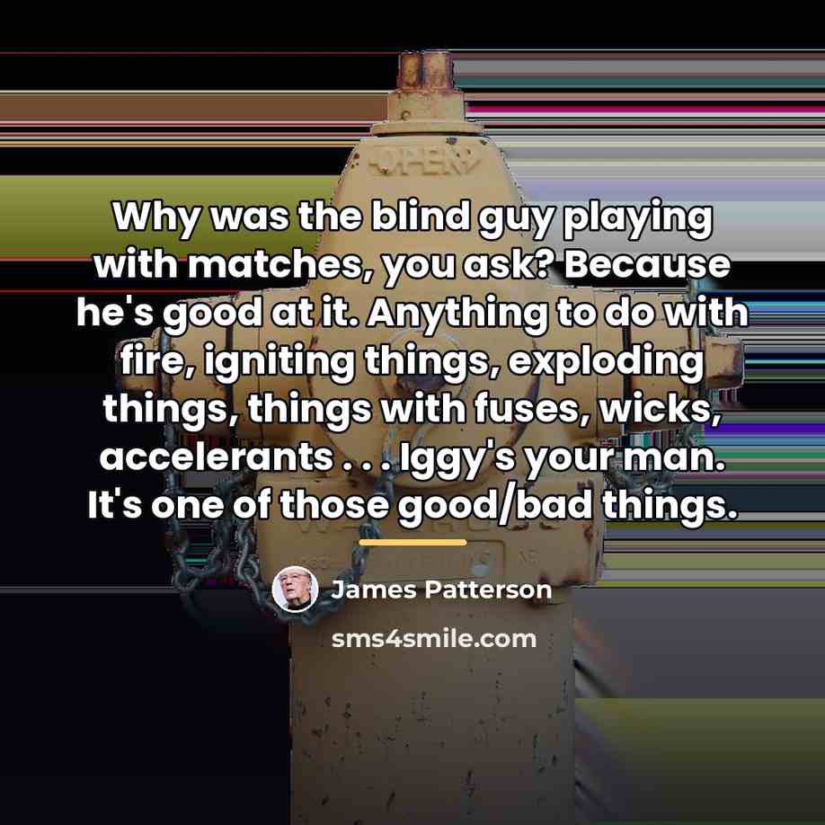“Why was the blind guy playing with matches, you ask?…” quote by James Patterson