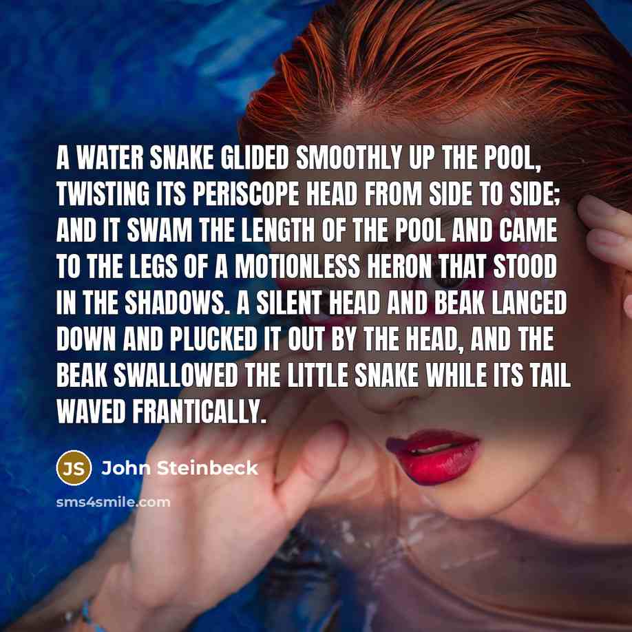 “A water snake glided smoothly up the pool, twisting its…” quote by John Steinbeck