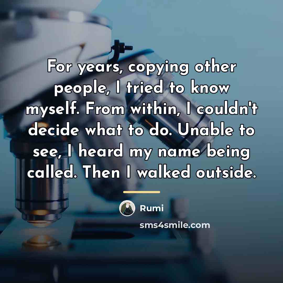 “For years, copying other people, I tried to know myself.…” quote by Rumi