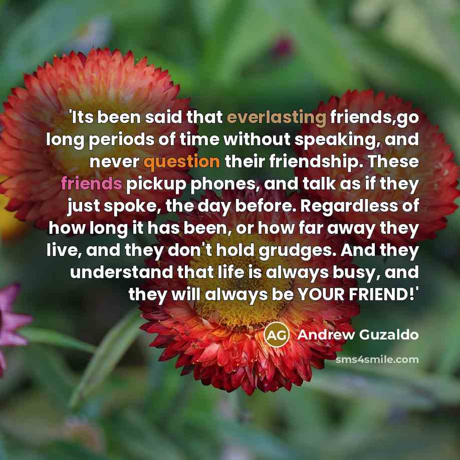 “'Its been said that everlasting friends,go long periods of time…” quote by Andrew Guzaldo
