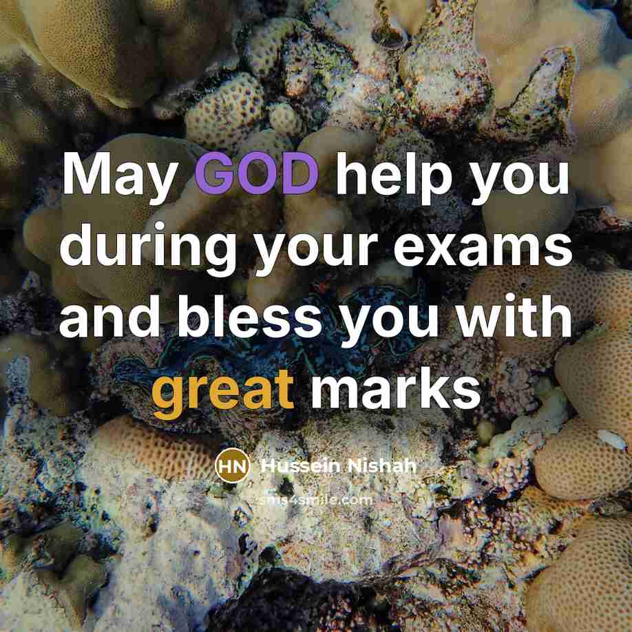 “May GOD help you during your exams and bless you with great marks” quote by Hussein Nishah
